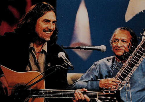 George Harrison and Ravi Shankar appearing on VH1 for an interview conducted by John Fugelsang, 1997