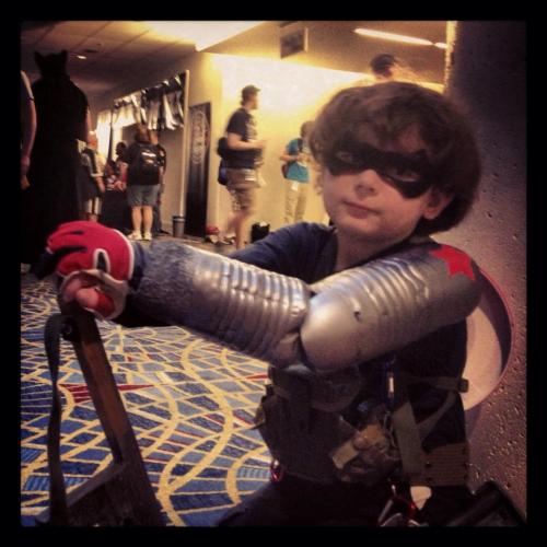 dewback13:  Arlo had a blast finally getting to wear his Winter Soldier costume. Following his debut at DragonCon, Winter Soldier will be trick or treating this Halloween before making the rounds next convention season.  Cutest damn bucky iv ever seen.