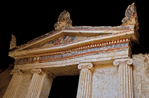 classicalmonuments:Tomb of AnthemiaNaoussa, Greece3rd century BCEThis is a graceful, two-chamber mon