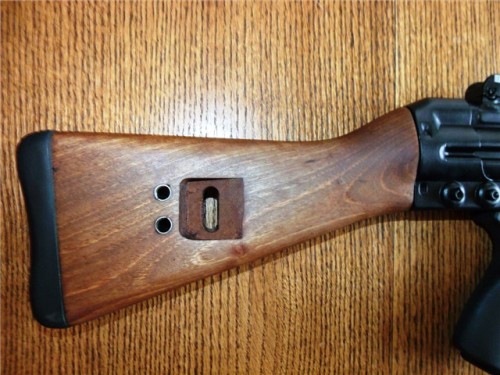gunrunnerhell:  Face I know someone is going to point out seeing a face in the stock of the previous post regarding the PTR-91, so here it is. If you’re wondering, the two “eyes” are actually meant to hold the pair of pins securing the stock to
