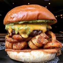 food-porn-diary:  Cheeseburger with American cheese, sitting on a pile of curly fries and topped with jus and Cafe de Paris butter. [1080 × 1080]