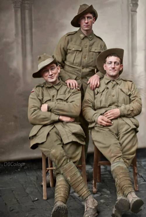 theworldofwars: Group portrait of three unidentified Australian soldiers of the 1st Division, probab
