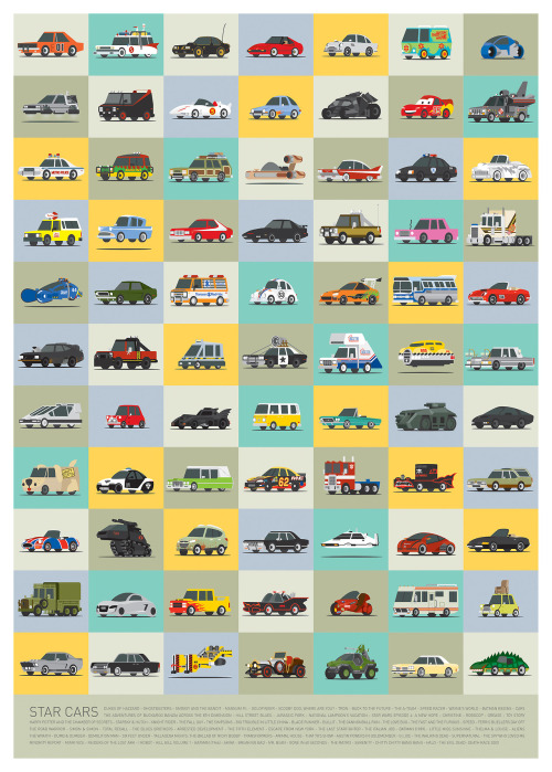 Artist Scott Park has created a poster featuring 77 famous automobiles from television, movies, and videogames – how many can you name?
See also: Famous cats from TV, movies and videogames