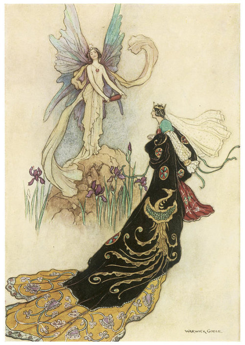 The fairy there welcomed her majesty, from The Fairy Book by Warwick Goble (1913)