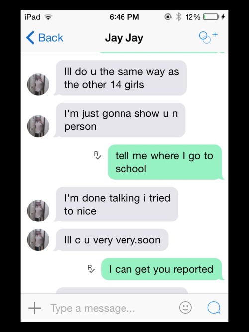 olive-sykes:  hello everyone. today this man texted me asking for a “sexy pic” and when I didn’t respond he started getting a little violent. even if he’s not being serious, it’s still wrong. not many people reblog from my blog so I’m not