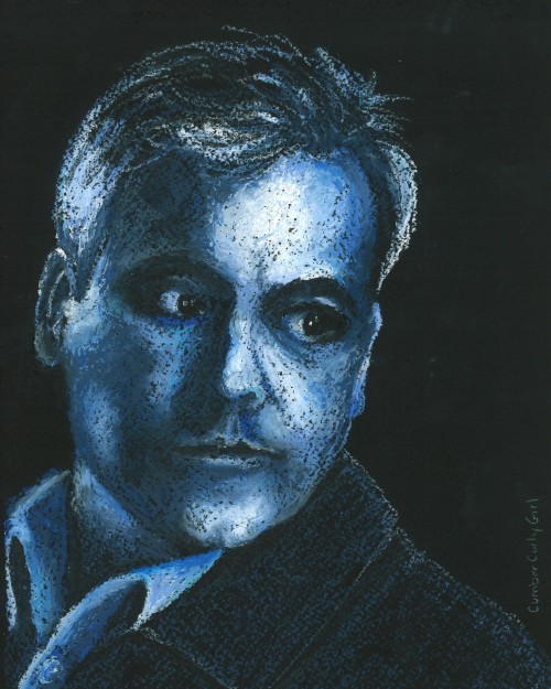 cumbercurlygirl:Lestrade - oil pastel on black watercolor paper 