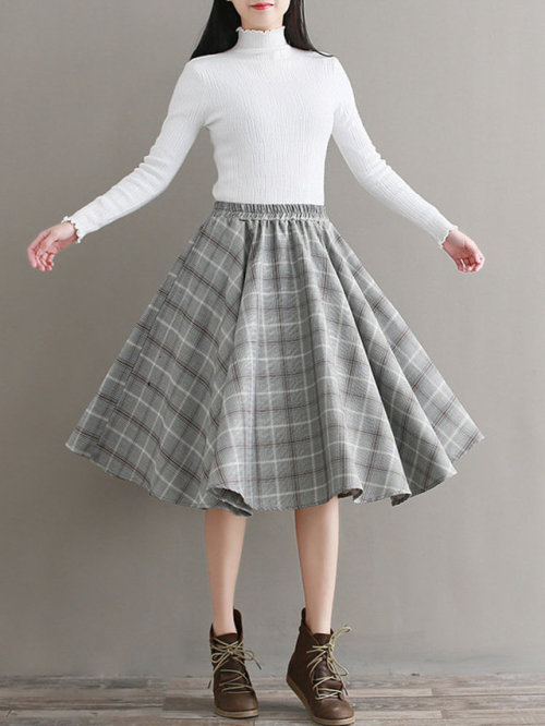 winriirockbell:Plaid Elastic Waist A-line Skirt  |     Discount code: happy15 { 15% OFF }