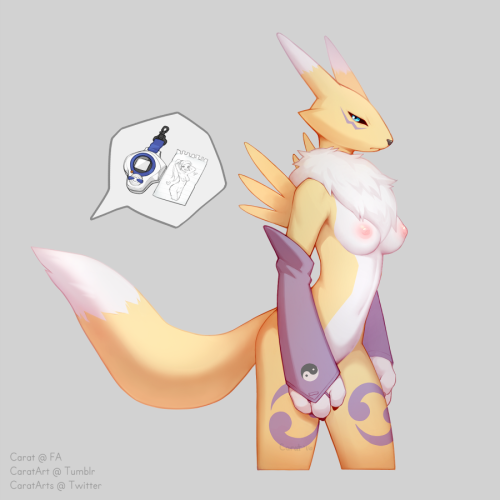 caratart:   this was bound to happen at some point My FA  |  My Twitter  |  Art is mine, Digimon is not.   I still need to draw a renamon sometime so i can finally get my furry license