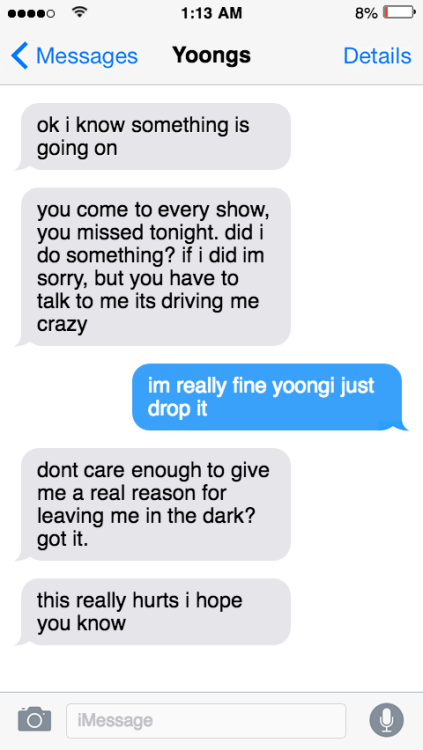 Fake texts with yoongi - his trans boyfriend coming out to him. Hope you like it!! (it got so angsty