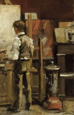 Isaac Israëls (Dutch, 1865-1934), The painter in his studio. Oil on panel, 32 x 21 cm.