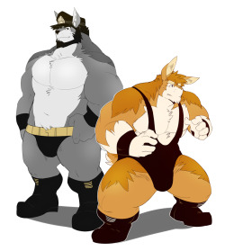 gengacanvas:  Jerome and Flip, two OCs of mine I will be using as main characters for comic pages I’m working on to be included in Furry Suplex 2 comic anthology. :)