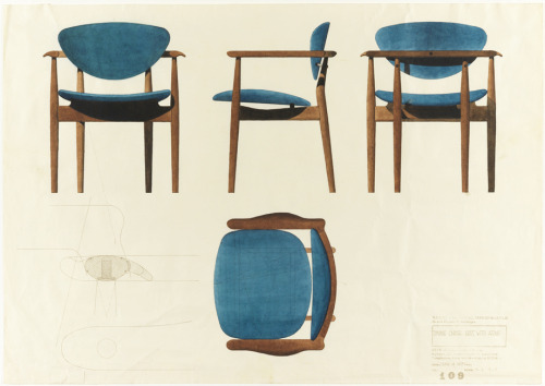 Finn Juhl, Designs for a Dining Chair, 1955. For Baker Furniture, Grand Rapids, Michigan. Brush and 