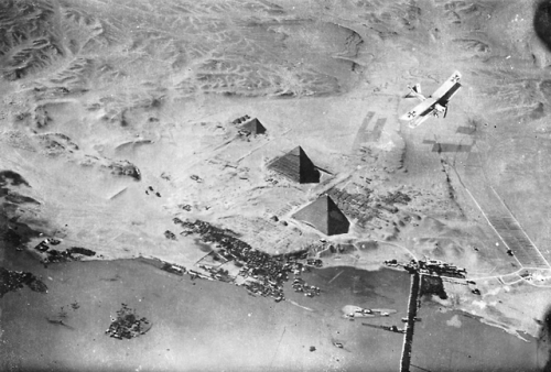 Aerial view of the Pyramids of Giza taken from a German airplane, 1918