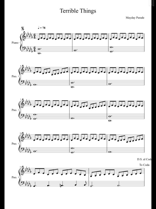 Terrible Things - Mayday Parade (Piano Sheet)