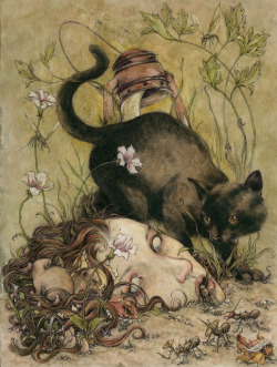 otipemisiwak:  Jeremy Hush ‘Shadowing’ / ink and watercolor on paper by thinkspace_gallery on Flickr. 