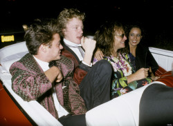 birkenstockbitch:  Robert Downey Jr., Anthony Michael Hall, David Lee Roth and Sonia Braga at the 1984 MTV VMA after-party 