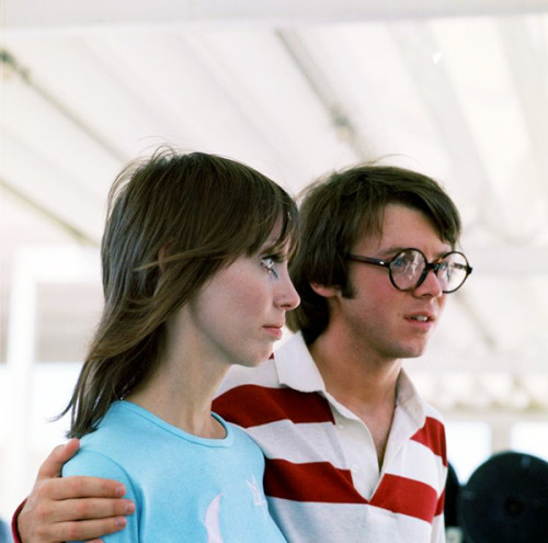 Shelley Duvall and Bud Cort behind the scenes of Brewster McCloud, 1970.