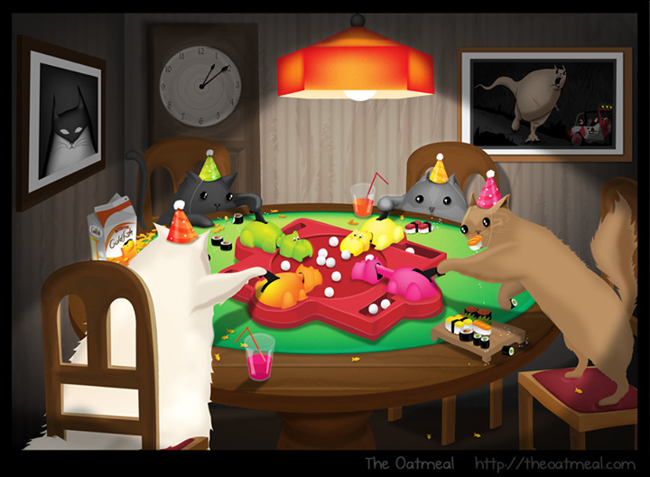 catsbeaversandducks:  Cats Playing Hungry Hungry HipposAn alternate version of “Dogs
