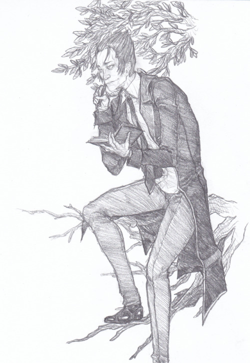 pkodoodle:  12/14/2015 a kaiki in a dead tree, doodlin’ in his book