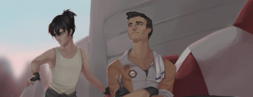 A preview of my piece for the @per-aspera-ad-astra-zine!! Garrison Shiro and Keith and hoverbikes ar