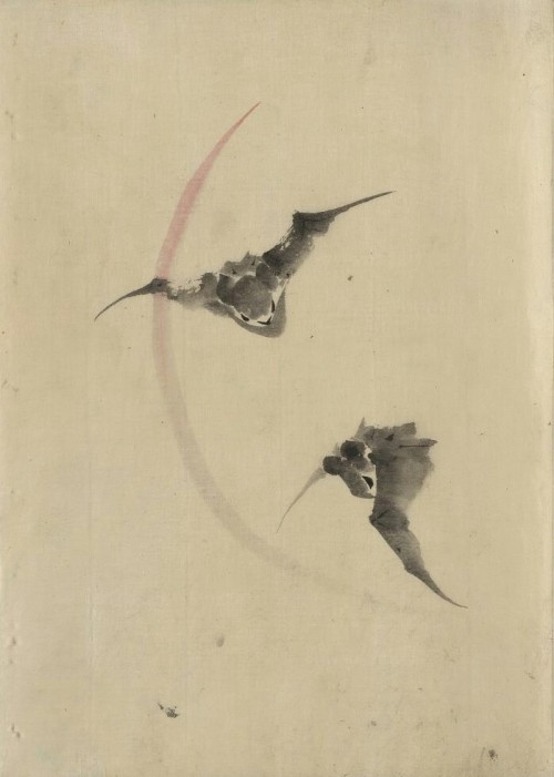 Two Bats Flying by Katsushika Hokusai (1830-50)