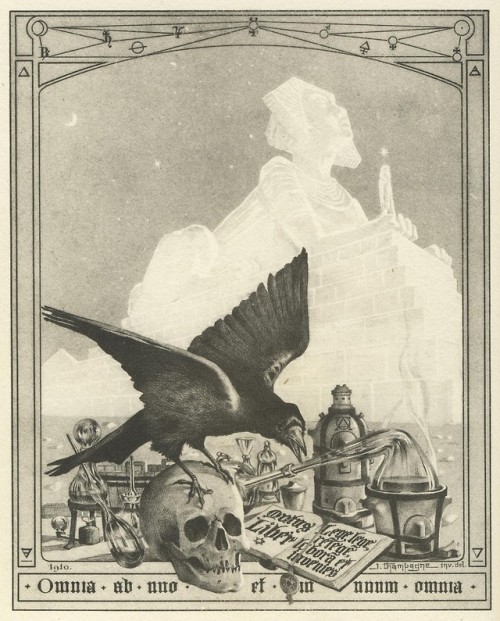 Frontispice of Le Mystère des Cathédrales by Fulcanelli (1926). Illustration by Julien