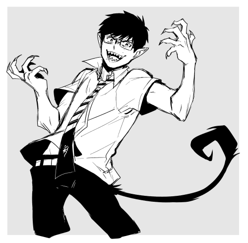 Some demon Yukio art! (Yukio would definitely keep his tail hidden especially outside but I wanted t