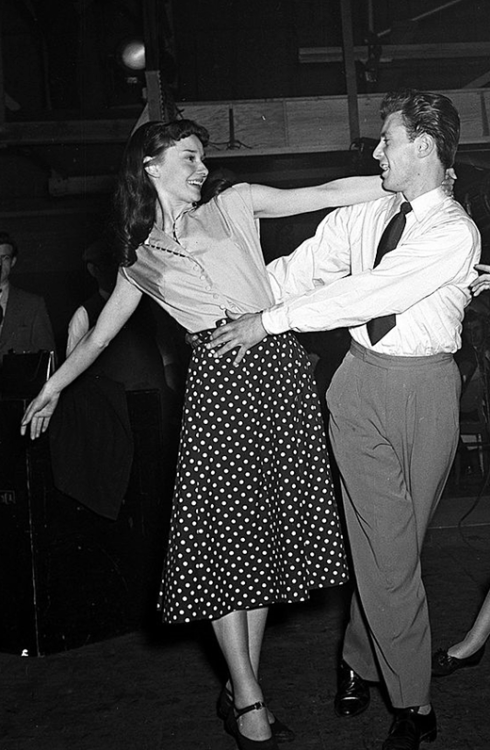 missingaudrey:Audrey Hepburn and Michael Allen are pictured rehearsing on the set of The Secret People, London, 1951.