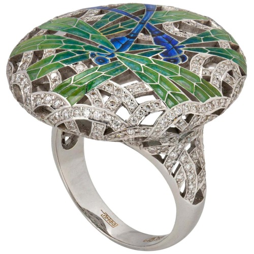 vysjewelry:Feu enamel, diamond, and white gold dragonfly ring, Ilgiz F, c. 2018 (at 1stdibs)