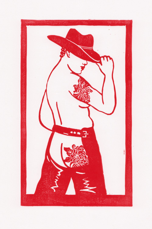 thequeenofbithynia:butch cowboy lino print! 🤠(you can get prints at rejka.bigcartel.com ❤️)