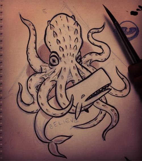 Believe. #tattoodesign #sketch #kraken #whale #cryptid #cryptozoology #mythology