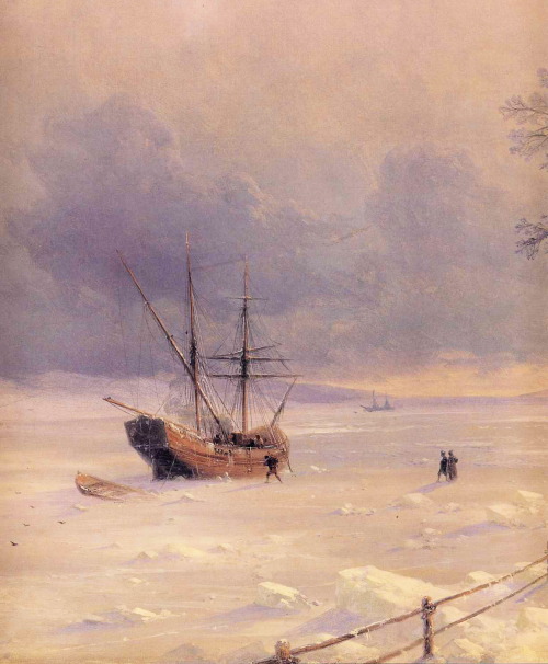 artist-aivazovski:Frozen Bosphorus Under Snow, 1874, Ivan AivazovskiMedium: oil,canvas