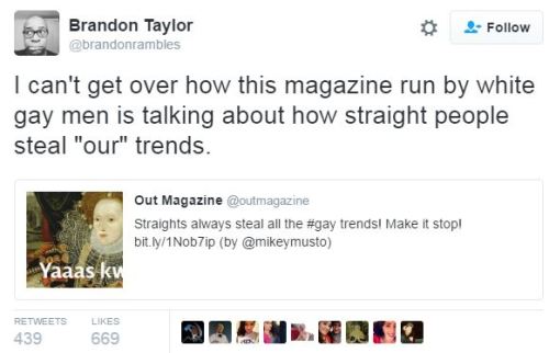 yoxebone:  hipsandheartbreak:  destinyrush:  Black Men Enlighten “Out” Magazine on The Origins of Gay Slang Let’s be honest - gay media lacks representation of people of color. Not only that, they don’t want to acknowledge the origins of mainstream