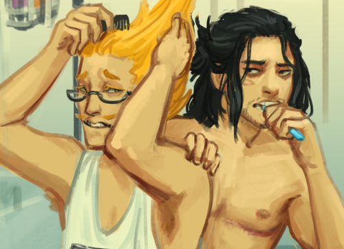 malacandrax: 18/30 dailies Aizawa: *through a mouthful of toothpaste* ‘Quit hogging the sink, my mouth is on fire’ Prompt- @polymerclayalchemist: trans male aizawa :) i love how you draw him and i just really like the trans aizawa headcannon   Also!