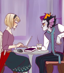 jumpingjacktrash:  death-limes:  death-the-kids-butt:  k4rkl3s:  Every time Eridan sees Rose at the coffee shop down the block he just sits down at her table (without even asking) and glares her down until she acknowledges his presence.  I actually really