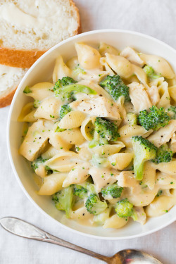 nom-food:  Creamy broccoli chicken shells