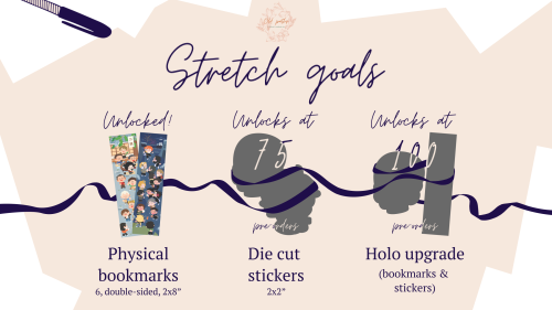  Stretch goal: Unlocked Thanks to your support, all eligible orders will include physical bookmarks 