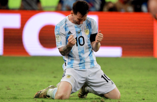 teammessi:Lionel Messi celebrates after winning the Conmebol 2021 Copa America football tournament f