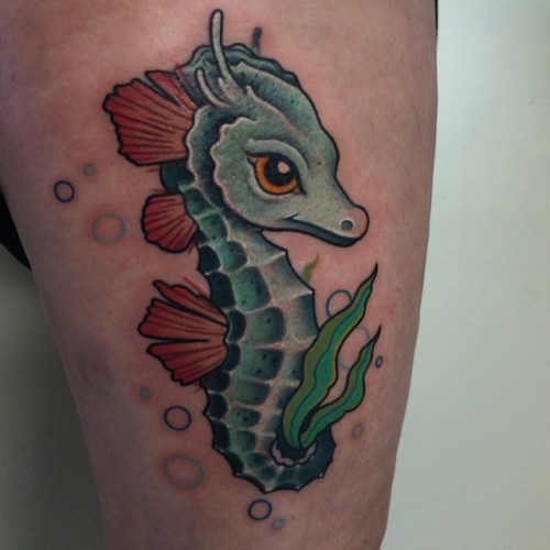 myotherrideizaunicorn:  🌿Seahorse Saturday with @closet_kinda_mayan 🌿 #tattoo #tattoos #custom #seahorse #marinelife #neotradsub #buffalo #716 #girlswithtattoos #cute #itsaboy #corey #legpiece #bubbles #weed #taturday #colortattoo #stap #twerk (at