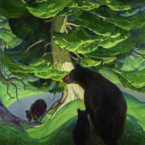 Antiqueanimals:    Black Bears, 1927 (Oil On Canvas), William Herbert Dunton  