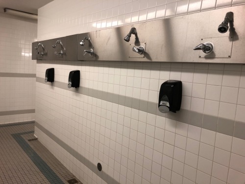 Men’s showers at the Lifetime Activities Center, Salt Lake Community College, Taylorsville, Utah.