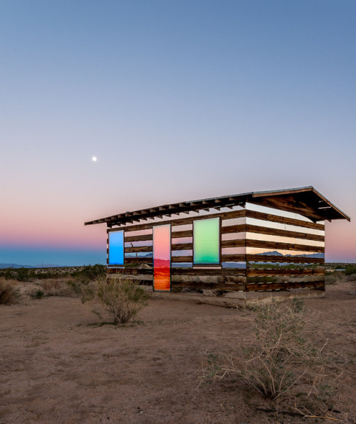 dezeen:  Lucid Stead installation by Phillip K Smith III makes a desert cabin appear transparent 