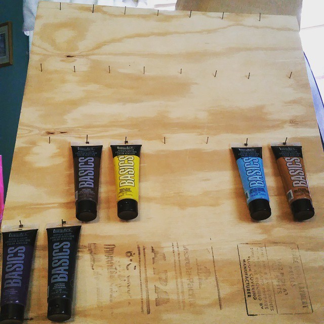 Got tired of my paints being in a bag and pocket racks are too expensive. So I got