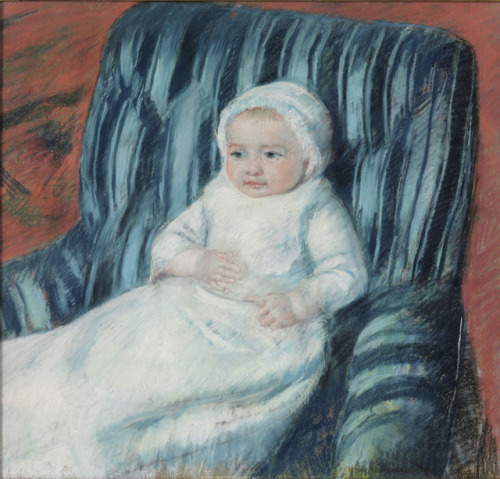 Mary Cassatt (American, 1844-1926), Madame Bérard’s Baby in a Striped Armchair, 1880-1881. Pas