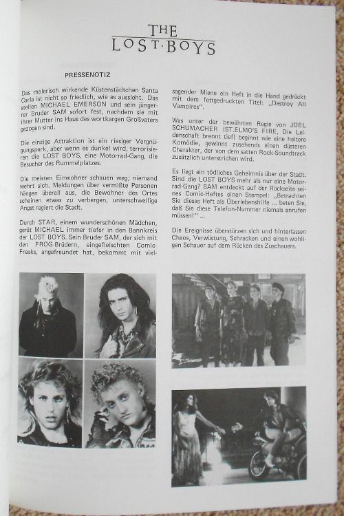 vintagesalt: Today’s Goodies (part 2) Yet another Lost Boys press release book (German). This one’s 