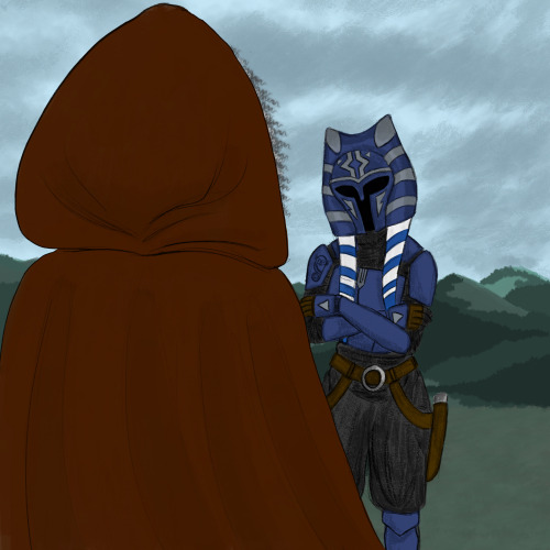 asiminthering:[ID - An image of Ahsoka as a Mandalorian in blue and silver armor with her arms cross