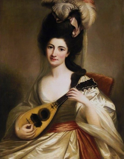 Portrait of a lady playing a mandolin by David Martin, 1782