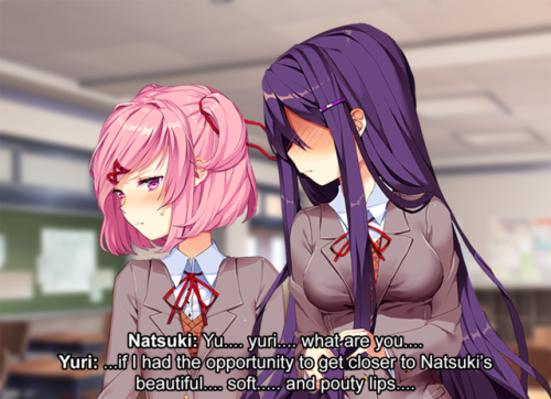 dokidokiliteraturegirls: Monika: Natsuki had to take the rest of the day off for undisclosed re