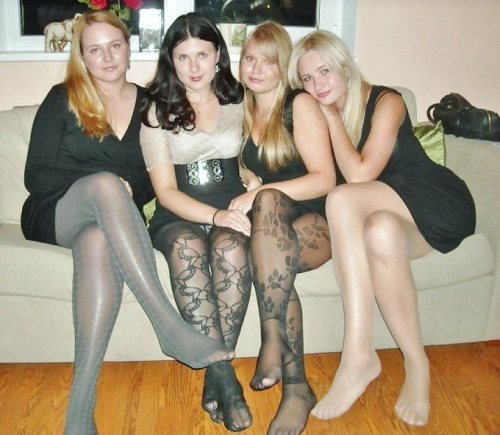annoyinglbyprofoundcollectorlove: four ladies with different hose who respectfully took off their he