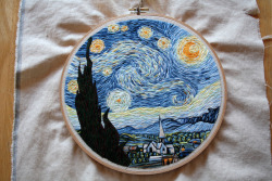 iqagency:  Self-taught embroidery artist Lauren Spark was asked by her mother to create an embroidery of Van Gogh’s Starry Night. Over the next month, Spark spent almost 60 hours working on the piece, using the Google Cultural Institute’s website